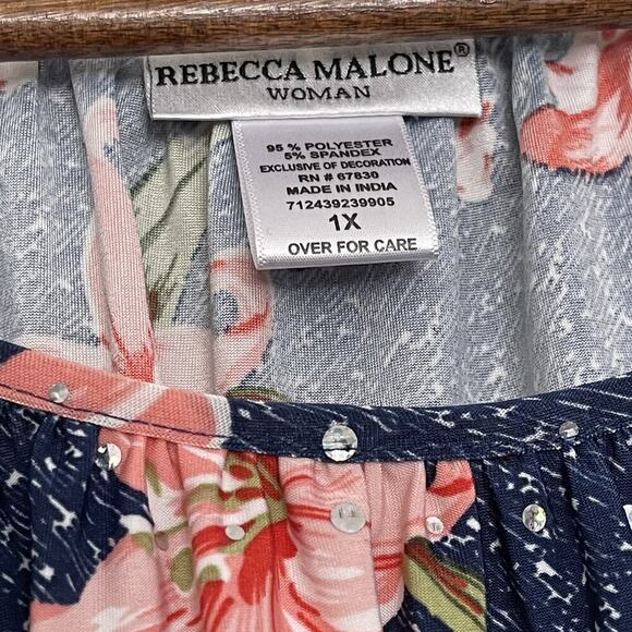 Rebecca Malone Floral Lily 3/4 Sleeve Sequin Peasant Spring Boho Size 1X - Picture 3 of 4
